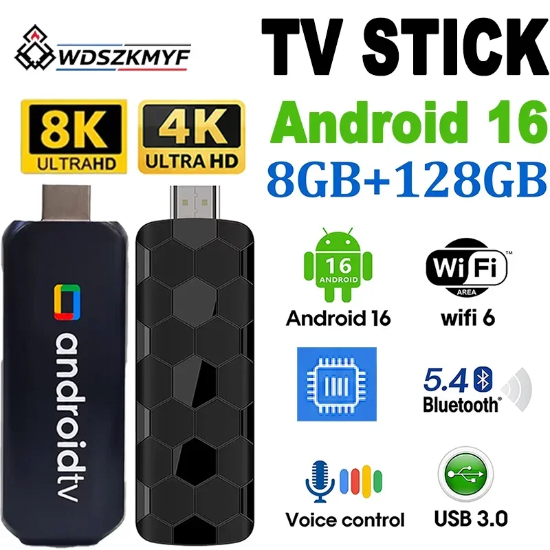 New 8GB+128GB Android 16 Smart TV Stick 4K/8K UHD Streaming Player WiFi6 Bluetooth Dual UI Home Theater For Netflix YouTube