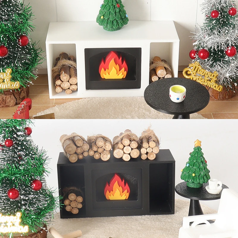 1/12 casa de bonecas mini lareira iluminada modelo casa de bonecas decoração de cena de natal casa de bonecas simulação acessórios de móveis