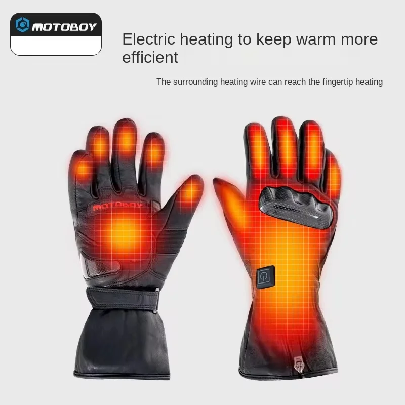 Motoboy Motorcycle Riding Electric Heating Sheepskin Gloves Men'S Winter Waterproof Warm Moto Anti-Drop Equipment