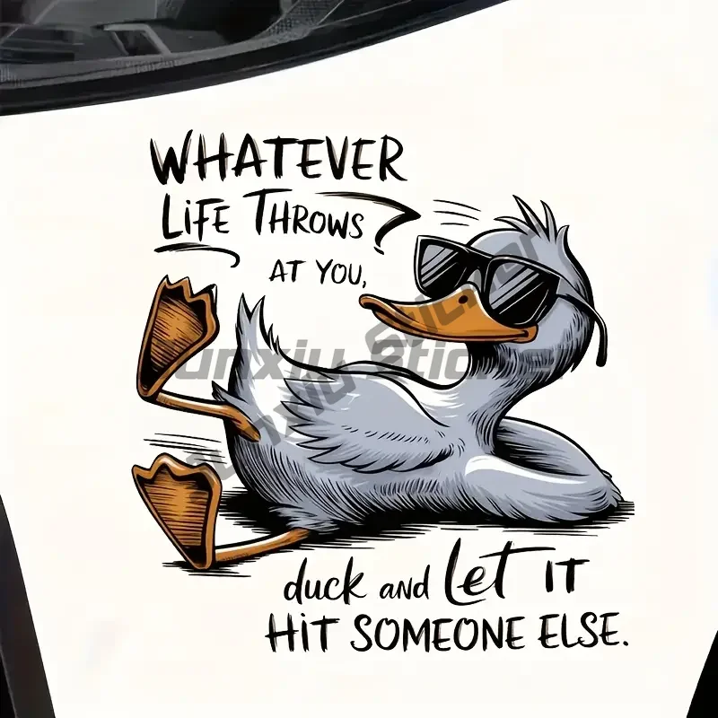 

Cartoon Duck Vinyl Decal Sticker - What Ever Life Throws At You Motivational Quote with Fashion Glasses & Fashion Glasses