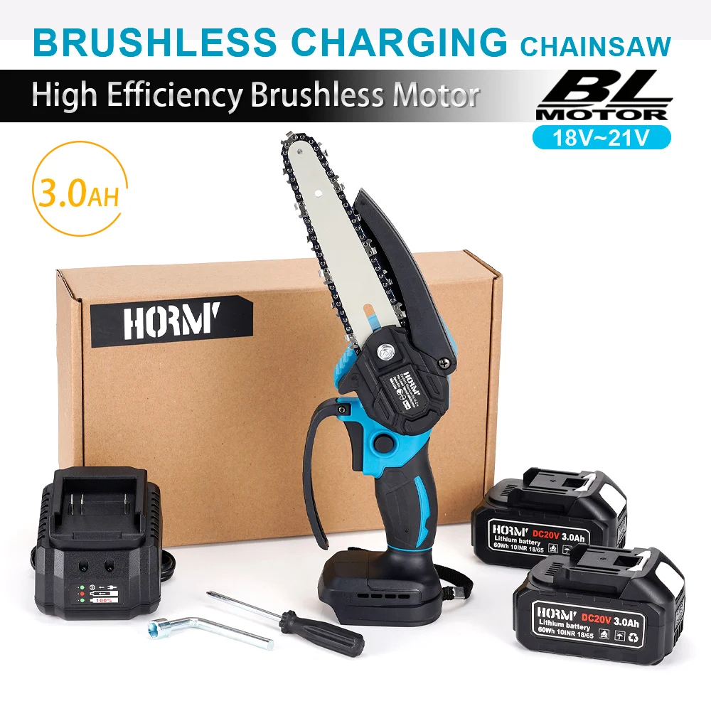 20V Brushless Electric Saw 6 Inch Mini Chainsaw Cutter Handheld Pruning Trimmer Garden Woodworking Power Tool For Makita Battery