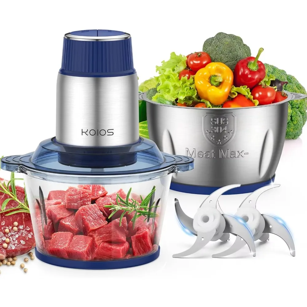 

Food Processor with 2 Bowls (8 Cup+8 Cup) & 2 Sets Bi-level Blade, 2L Electric Food Chopper Meat Grinder for Meat/Ve