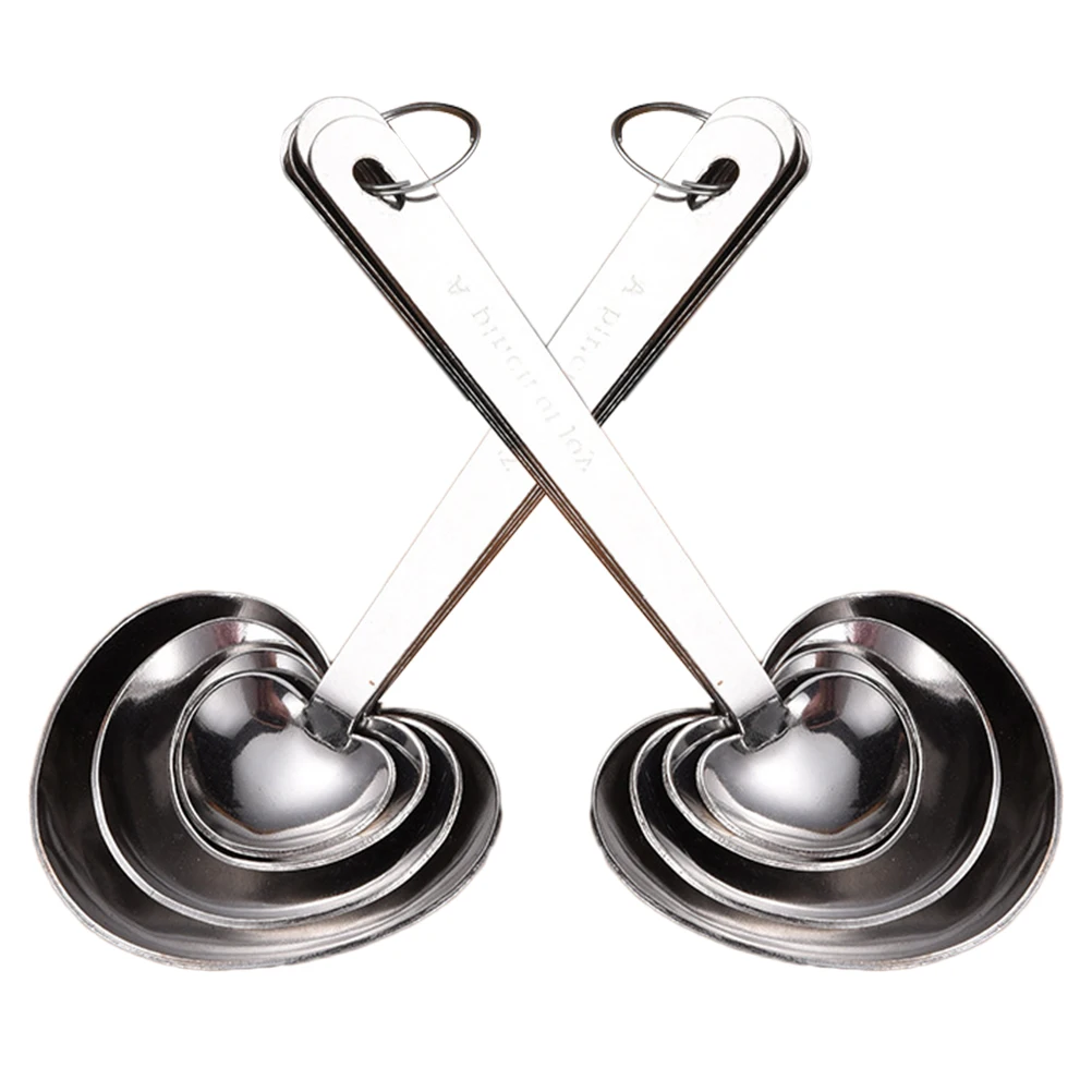 

2 Sets Stainless Steel Measuring Spoon Heart Shape Kitchen Tools Tiny MetalSpoons Dry Liquid Accurate Measurement