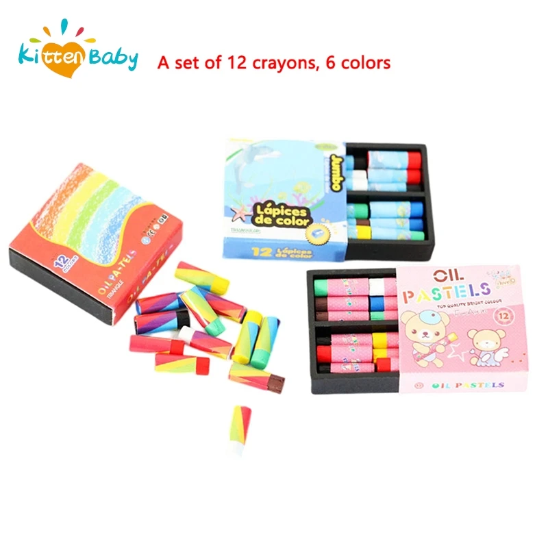 

NEW Dollhouse Miniature Can Write 12 Color Crayon Color Pencil for BJD Doll House Learning Stationery Accessories DIY Scene