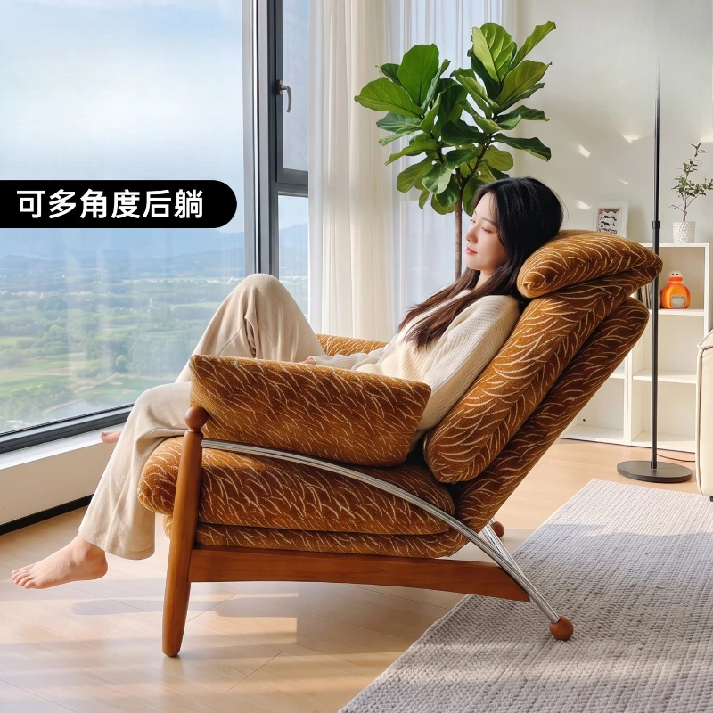 Medieval single leisure chair designer sofa living room balcony adjustable backrest solid wood