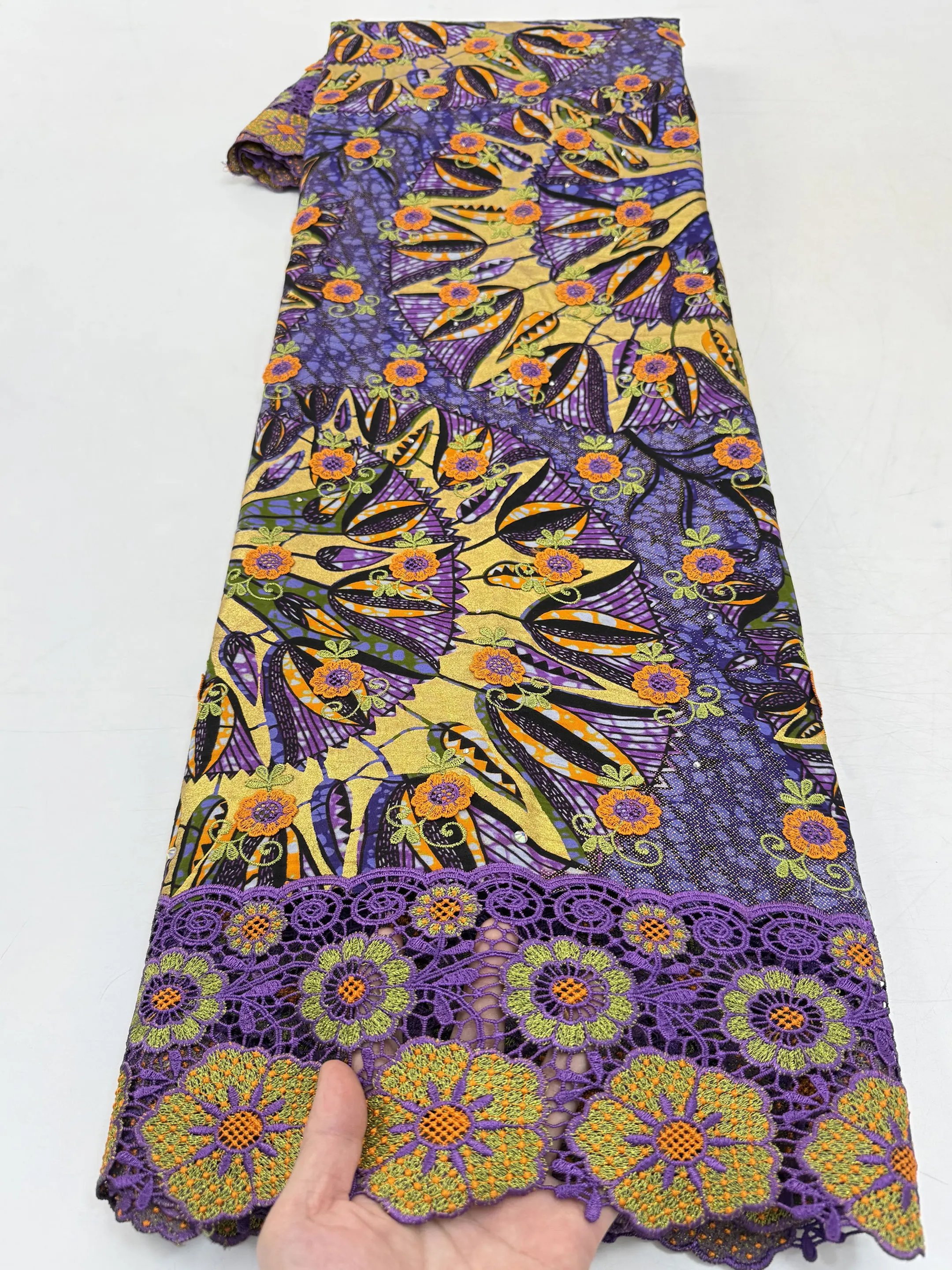 5 Yards New African Glam Glitter Grand Golden Ankara Embroidery Printing Wax Fabric Materials For Nigerian Women Dress