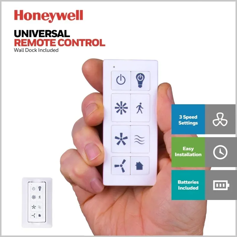 Honeywell-Xerxes Ventilador de teto LED contemporâneo, luz e controle remoto, 8 lâminas com acabamento duplo, 60 cm