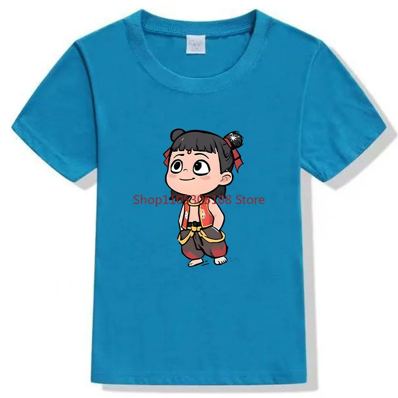 

2026 Nezha Cartoon Printed Children's T-shirt New Top Pure Cotton Round Neck Children's Parent Child Short Sleeve Top