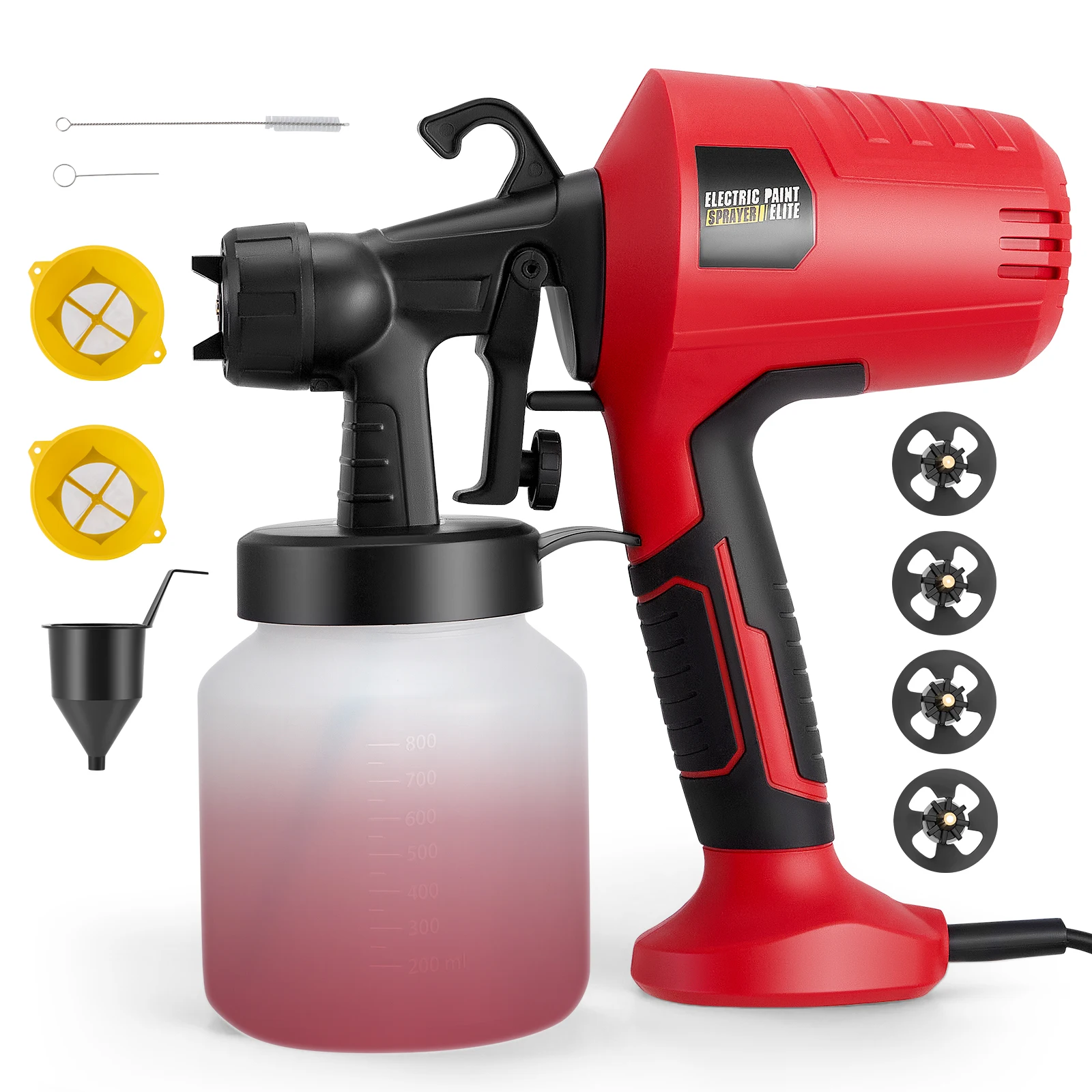 Spruzzatore di Vernice Multifunzione da 800ML, Motore da 500W (32000 RPM), 4 Ugelli in Rame e 3 Modalità di Spruzzatura, Controllo Regolabile del Flusso di Spruzzatura