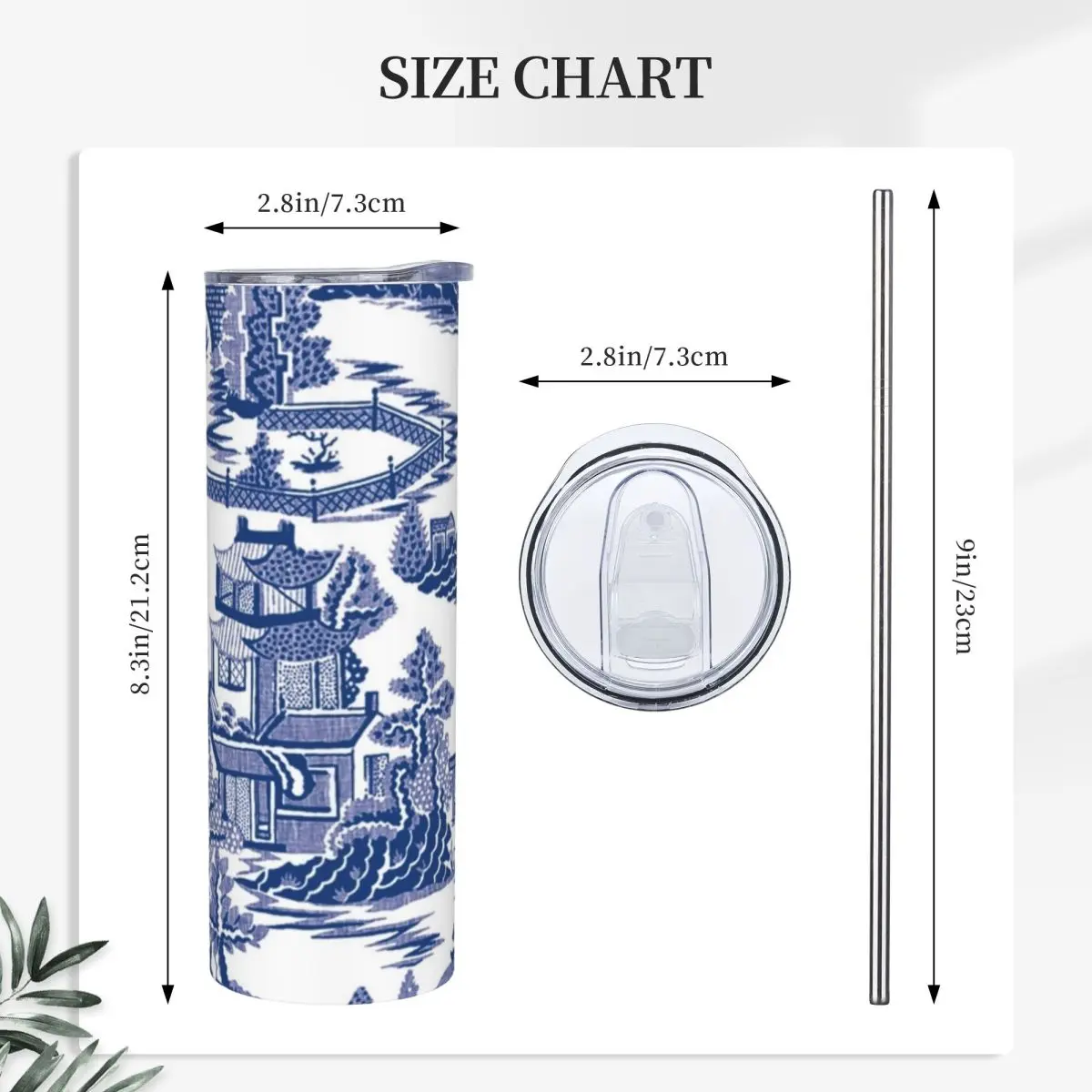 Blue Willow Ancient Ming China Chinoiserie Stainless Steel Tumbler Vacuum Insulated Mug Thermal Cold Cup Straw With Lid 20oz