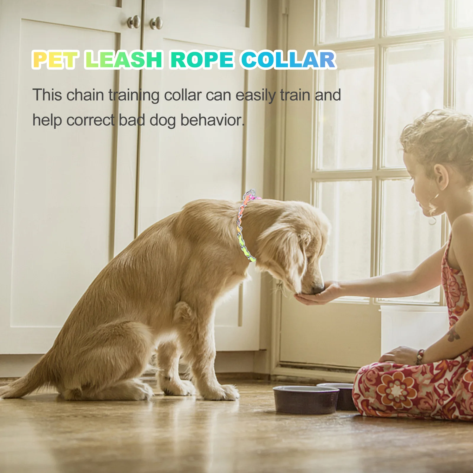 

1pc Dog Pulling Rope Training Chain Rainbow Color Durable Strong Pet Collar Chain For Professional Daily Training Decorative Dog