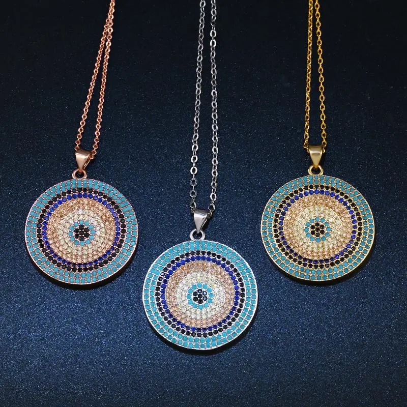 OCESRIO-collar con colgante de mal de ojo turco para mujer, cadena larga de oro con circonita cúbica Micro pavé, Color plateado, nke-n89
