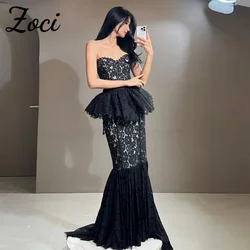 Zoci Sexy Black Mermaid Wedding Dresses Sweetheart Lace Ruffles Evening Dress Princess Photos Shoot Customized Bride Party Gown