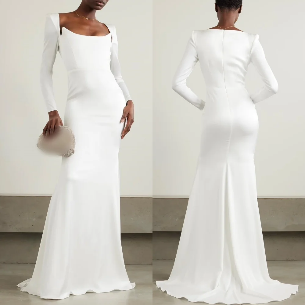 

Customized Jersey Chic Square Neck Trumpet Floor-length Bespoke Occasion High Quality Woman Elegant Party Wedding