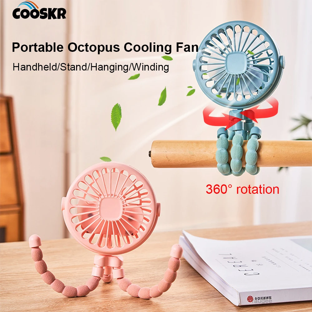Mini Octopus Fan 360° Rotate Flexible Tripod Cooler Fan for Stroller Bike Travel Portable Winding Vertical Fan Handheld Desk Fan