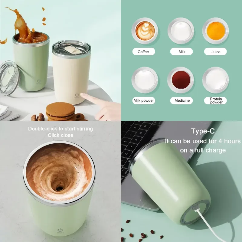 350ml Automatic Self Mixing Cup Electric Stainless Steel Magnetic Stirring Mug for Coffee Milk Juice Portable Rotating