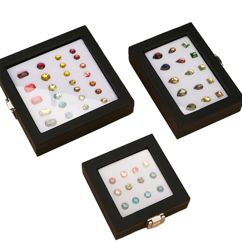 Protective Gemstone Diamond Jewellery Display Storage Transparent Box Glass Lid Case Pendant Earrings Gem Stone Holder Organizer
