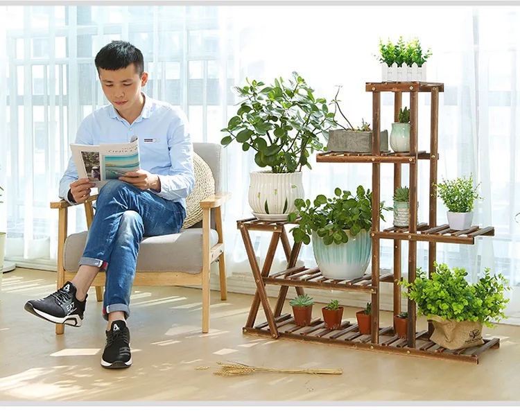 Balcony Flower Stand Solid Wood Living Room Succulent Plant Stand Multi-layer Bonsai Stand Indoor Ground Flower Pot Stand