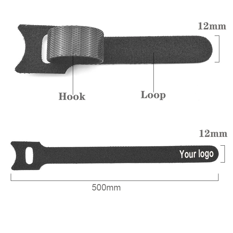 100 sztuk/partia 500mm spersonalizowane logo opaski zapięcia samoprzylepne do taśmy haczyk pętelkowy wiązka pasów z drutu