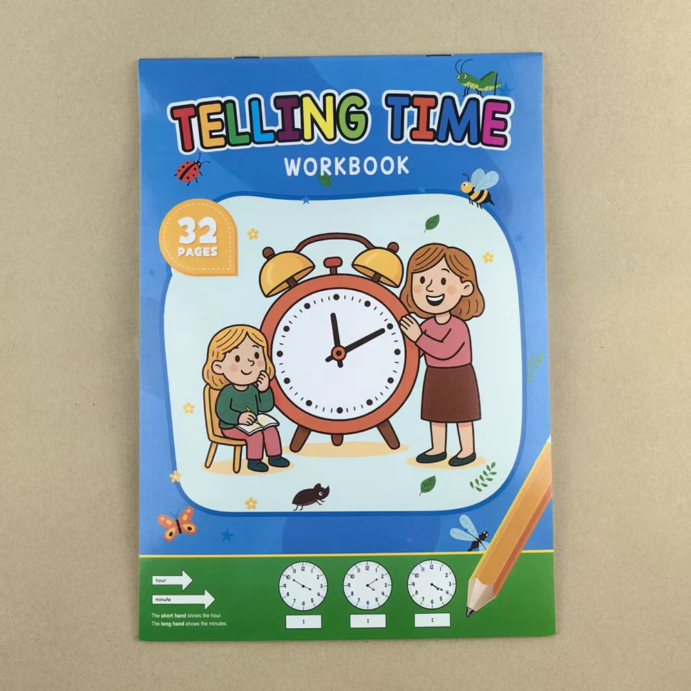 Kinderwerkboek over leertijdconcepten, geschikt voor thuisschool- en kleuterschoolactiviteiten, inclusief lees- en wiskundeoefenbladen, perfect voor lesgeven in de klas en back-to-schoolbenodigdheden.