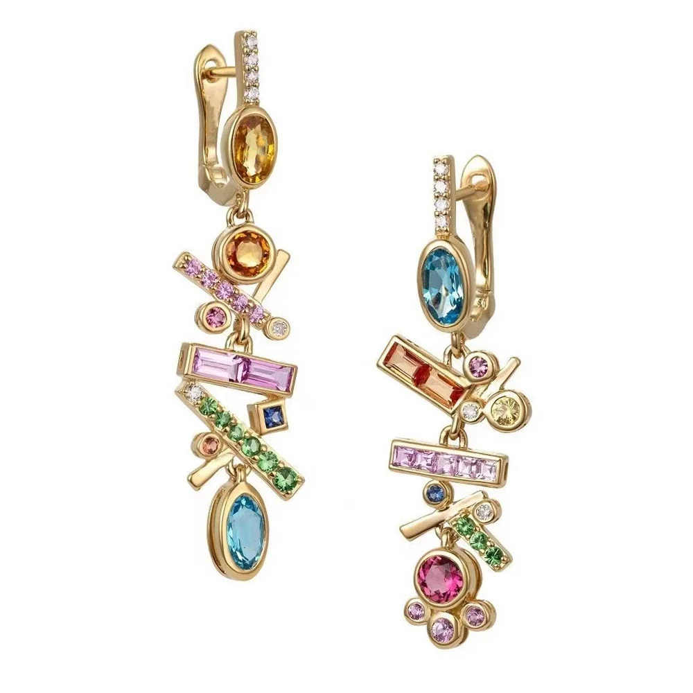 Wong Rain 18K Gold Plated 925 Sterling Silver Pass Test Sapphire Gemstone Colorful Drop Earrings Fine Jewelry Anniversary Gifts