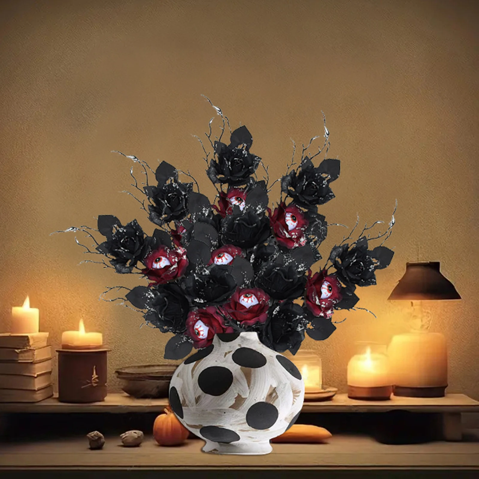 할로윈 꽃병용 줄기, 장미 눈알이 있는 인공 죽은 나뭇가지, 파티 센터피스용 조화 꽃꽂이