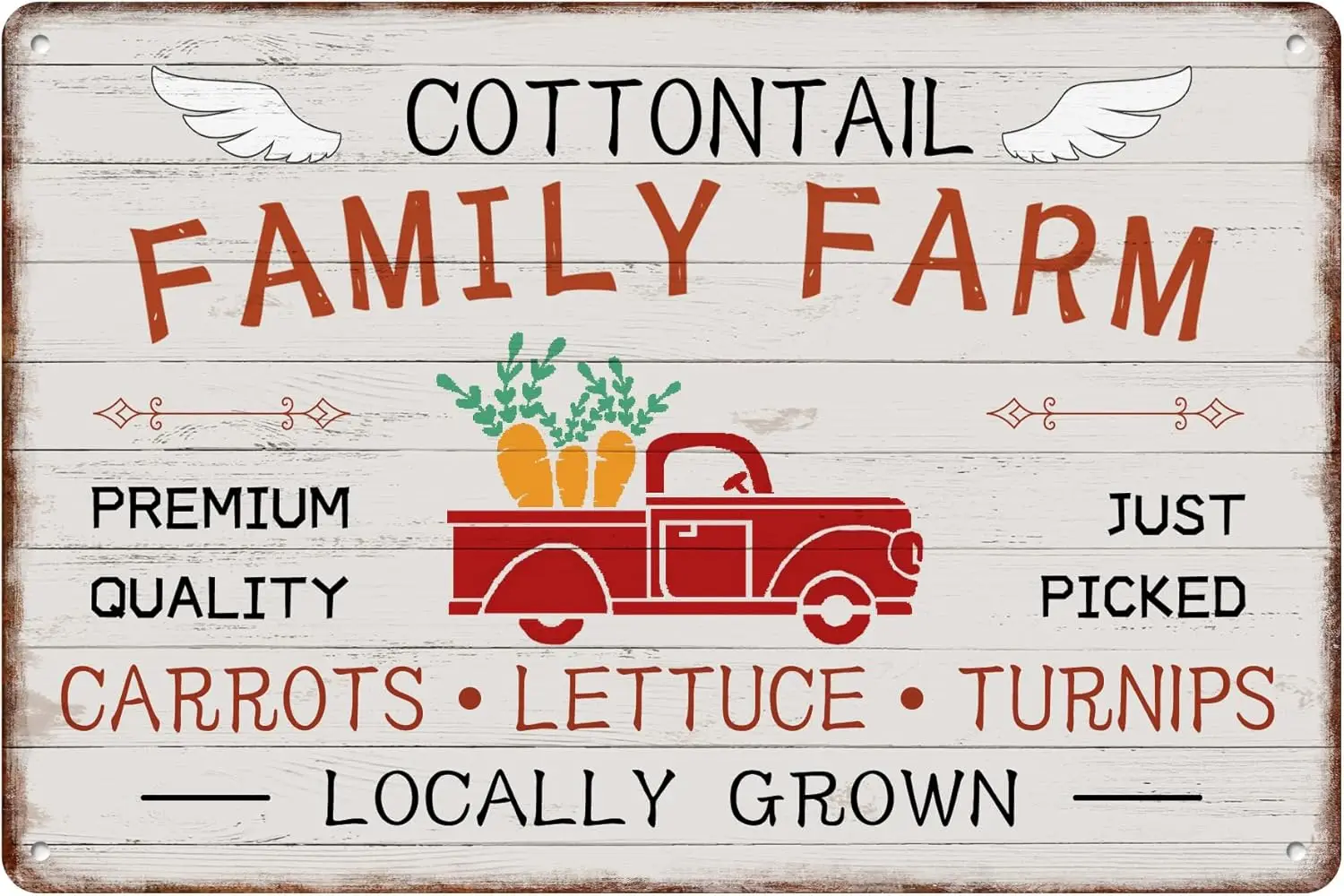 Cottontail Family Farm Tin Sign Carrots Lettuce Turnips Locally Grown Red Car Nostalgic Funny Easter Metal Signs Poster Wall Dec