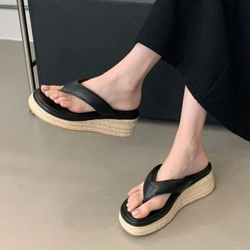 Women Clip Toe Slippers Trend Flip Flops Wedges Sandals Summer Shoes 2026 Walking Casual Beach Shoes High Heels Slides De Mujer