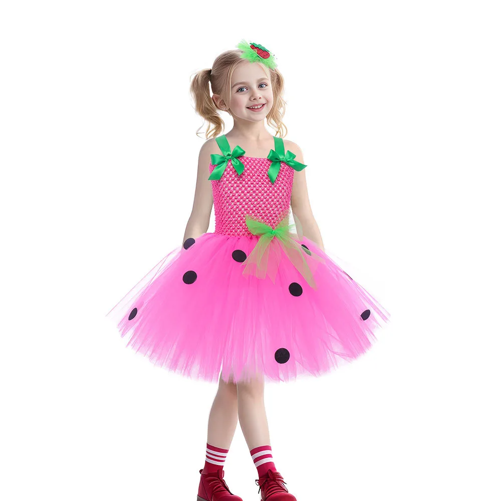 Niedliches Baby-Ballett-Tutu, Erdbeer-Spitzen-Prinzessinnenkleid, Kinder-Geburtstagskostüm, Rollenspiel-Wassermelonen-Weihnachtskleid, Geschenk – Detail 15