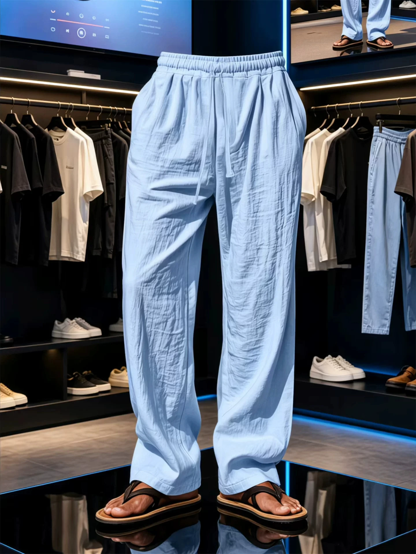 

Quick Dry Drapey Loose Fit Men's Casual Pants Simulated Linen Sakamoto Straight Leg Comfortable Breathable Summer Fashion