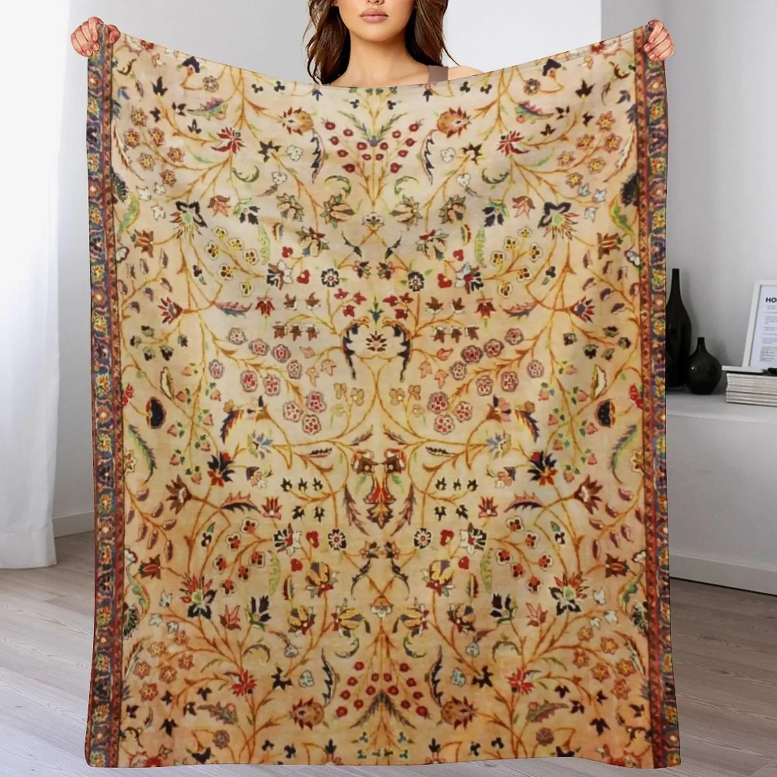 

New Antique Persian Rug Print With Gold Field Throw Blanket cosplay anime blankets and throws Soft Big for babies Blankets