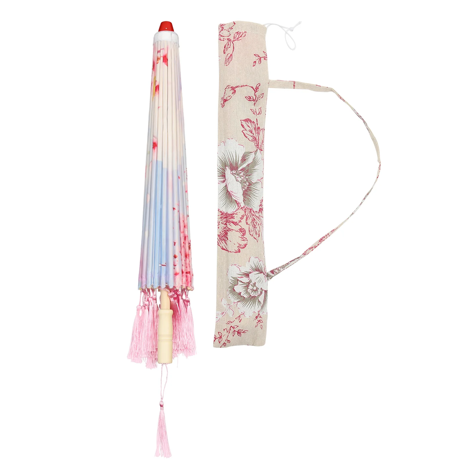 

Chinese Style Tassel Umbrella 82CM Pink Dance Photo Shoot Silk Decorative Umbrella with Bag for Stage Performance