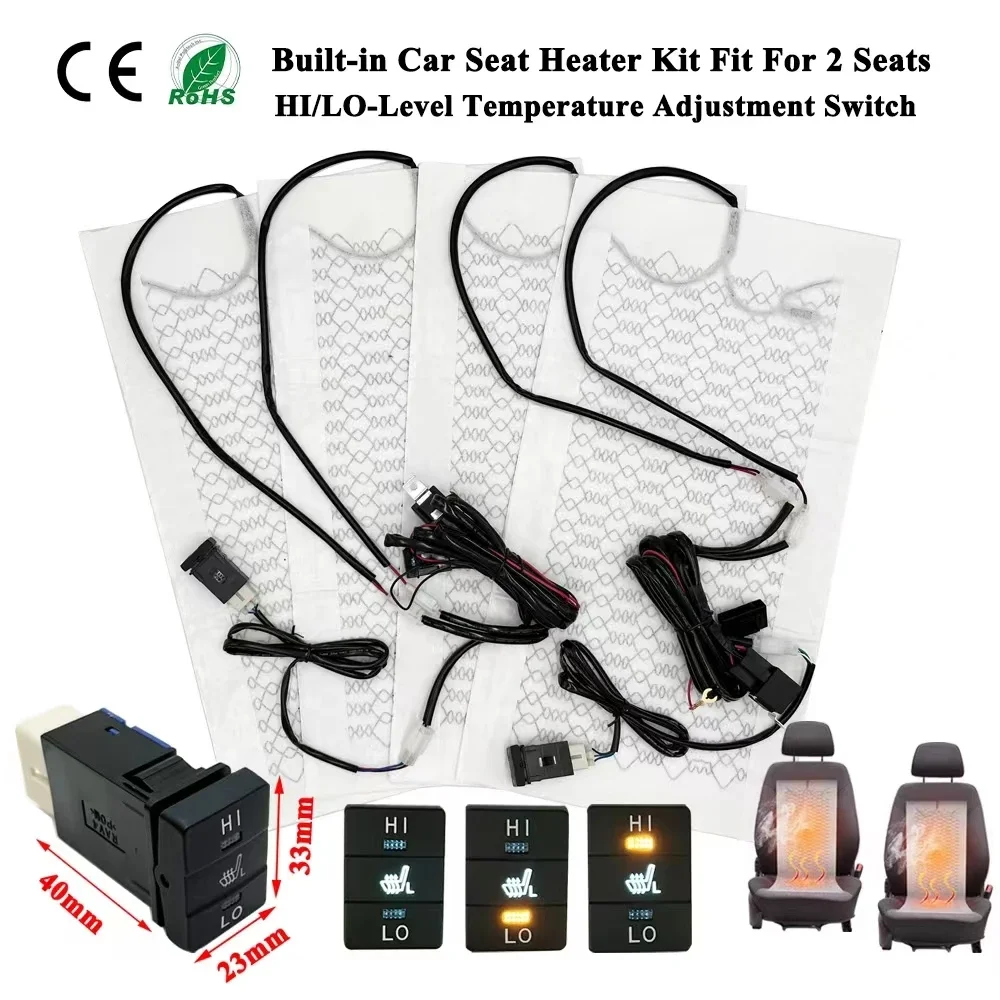 New Built-in Car Seat Heater Kit Fit 2 Seats 12V 27W Heating Pads Square HI/LO-Levels Dual Control Switch System For Toyota RVA4