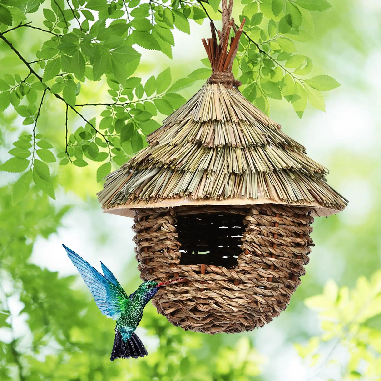Hand Woven Hummingbird Houses Bird Nest Hatching Breeding Grass Cave Garden Supply Grass Birds House Humming For Lawn Home