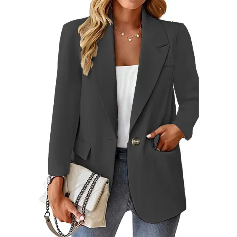 Women's Slim Fit Single Button Suit Jacket Casual Solid Color Lapel Elegant Fashionable Garment for Professional Settings