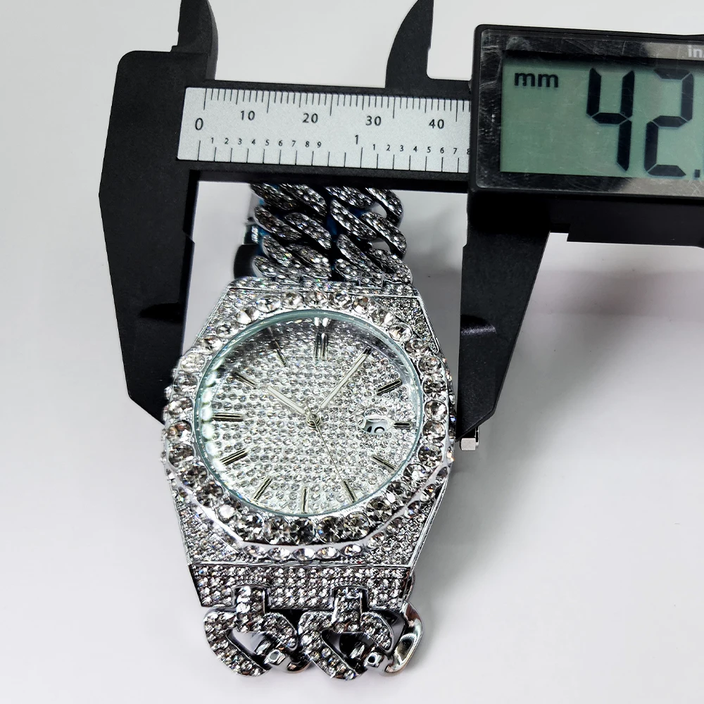 مثلج خارج ساعة للرجال الفاخرة الماس Watche الكوبية ربط سوار تصميم عصري كوارتز ساعات المعصم للرجل uhrenleri herren #5
