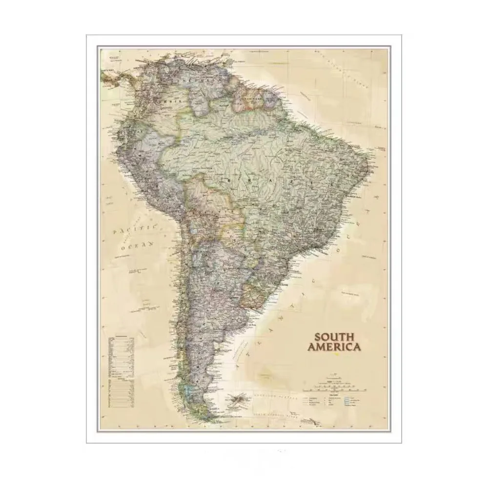 Vintage South America Map Posters Prints Library Wall Chart Gift - Cotton Canvas Painting Wall Art Decor For Bedroom Offices