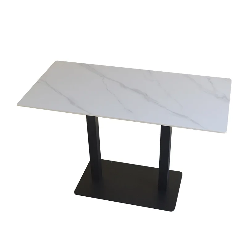 Restaurant Dessert Milk Tea Negotiation Table Chair Set &Modern Stainless Steel Round Slate Top Commercial