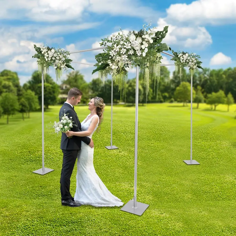 Adjustable 4 Post Height Canopy Chuppah Mandap Hardware Kit, Outdoor Wedding Party Stand with Base, Stainless 4 Post Backdrop St
