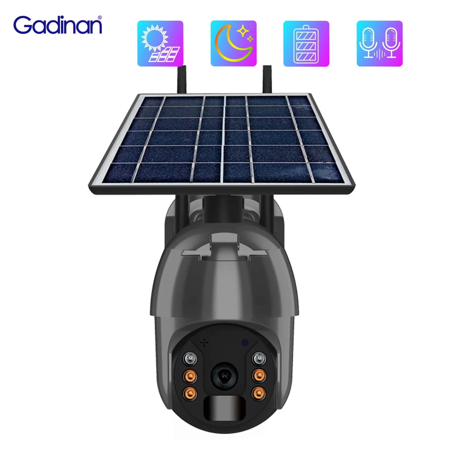 

Gadinan WiFi/4G Camera Outdoor Solar Panel Power Security CCTV 18650mAh Battery PTZ Smart Home PIR Automatic Video Recording Cam