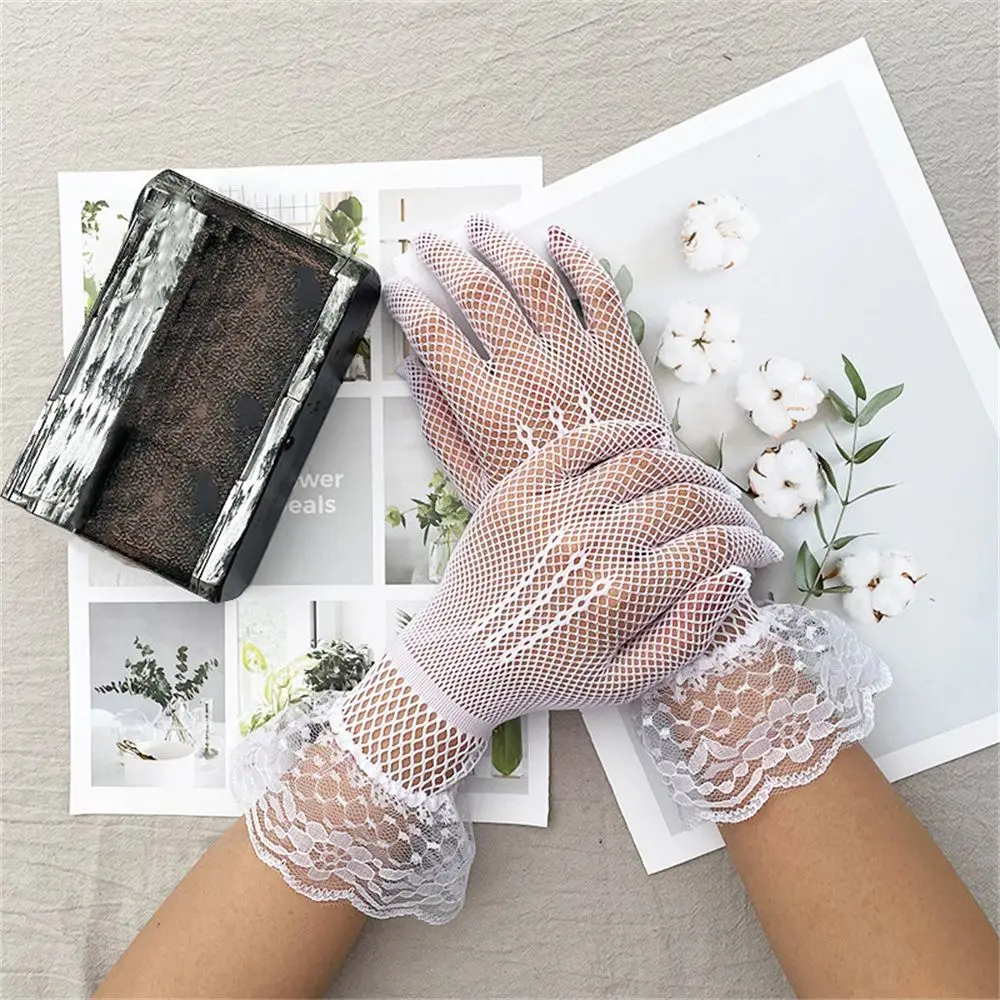 Elegant Sexy Wedding Hollow Out Bride Mittens Full Finger Gloves Mesh Fishnet Gloves Lace Gloves