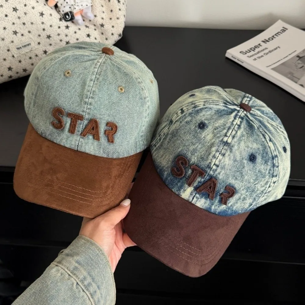 Cotton Denim Baseball Cap Adjustable Strap 55cm to 59cm Head Circumference Cotton Peaked Cap Unisex Face Slimming