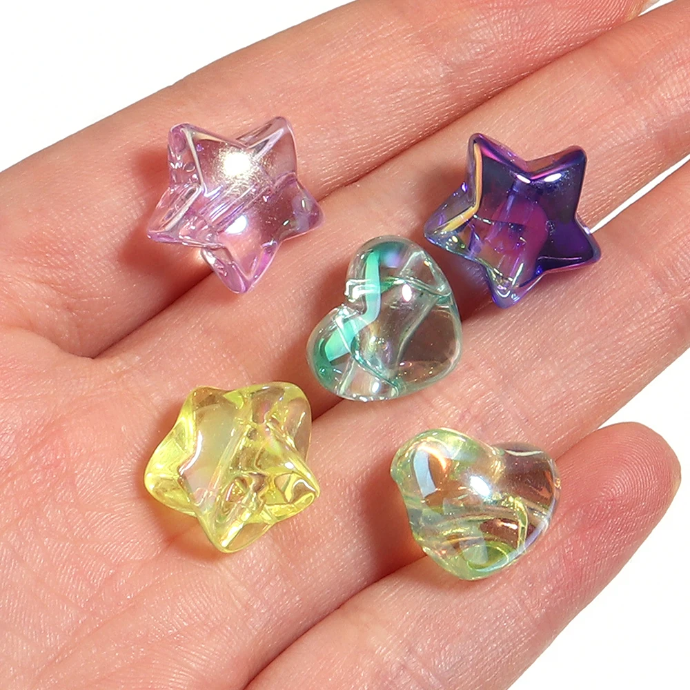 10 Stück/Set UV-beschichtete Acrylperlen mit großem Loch, Stern- und Herzform, lose Abstandsperlen für Schmuckherstellung, DIY-Schlüsselanhänger-Zubehör – Detail 6
