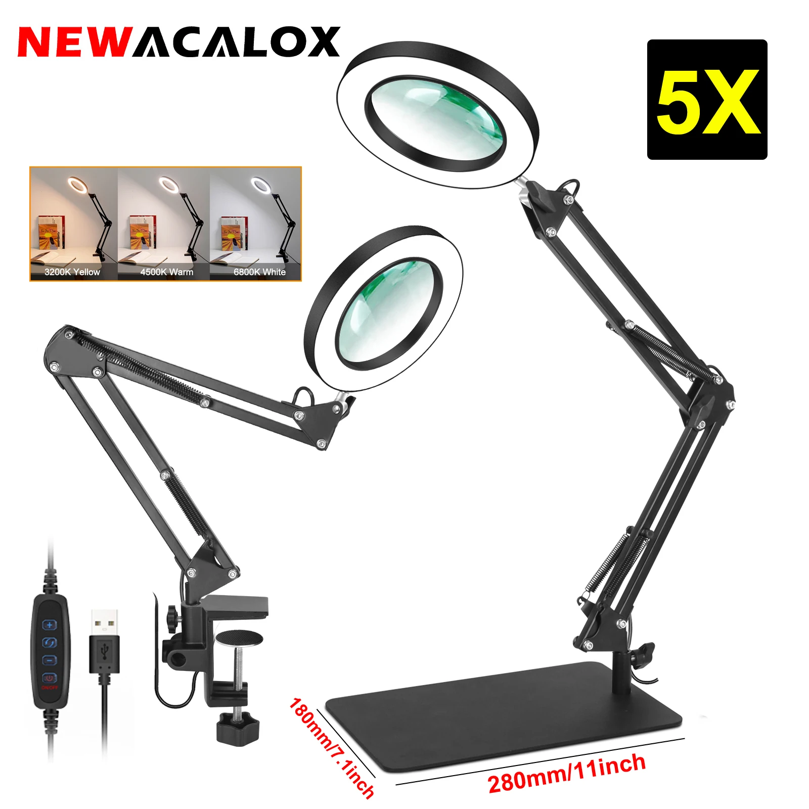 2 in 1 Stand 5X Magnifier Desk Lamp Welding Third Hand Tool Soldering PCB Repair Table Light Magnifying Glass Lamp for Solder