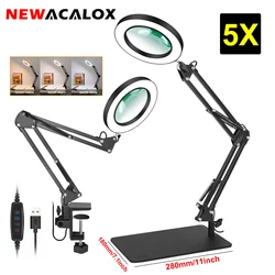 2 in 1 Stand 5X Magnifier Desk Lamp Welding Third Hand Tool Soldering PCB Repair Table Light Magnifying Glass Lamp for Solder