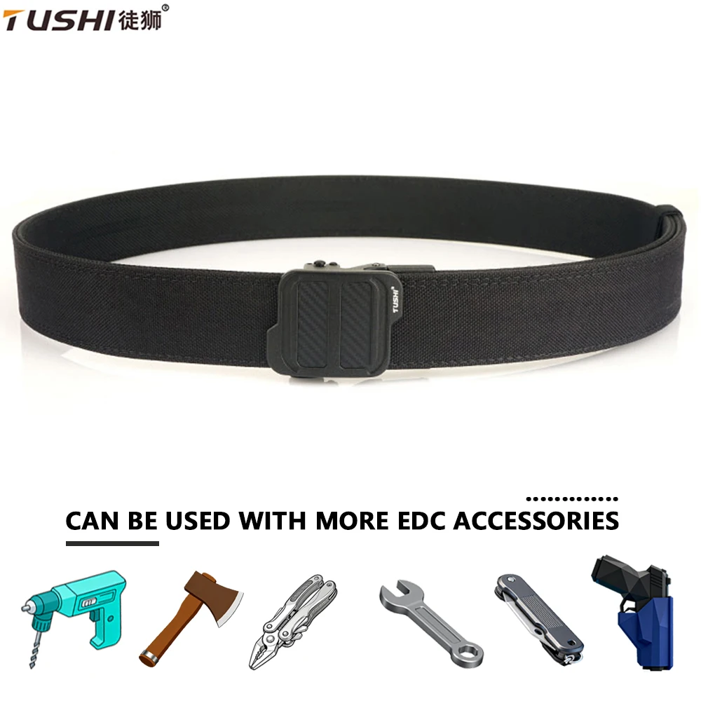

TUSHI New 3.8CM Wide Multi-size double-layer reinforced automatic buckle training quick hanging pistol belt Mens nylon outdoor