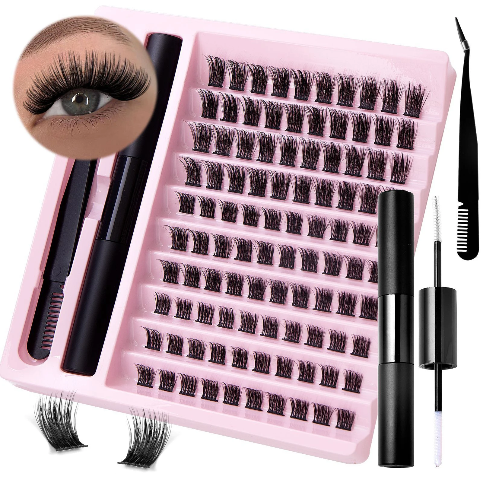 Bond En Seal Wimpers Kit 100Pcs Clusters Natuur Wimpers Extensie Set D Curl Individuele Wimper Lash Professionals Make-Up