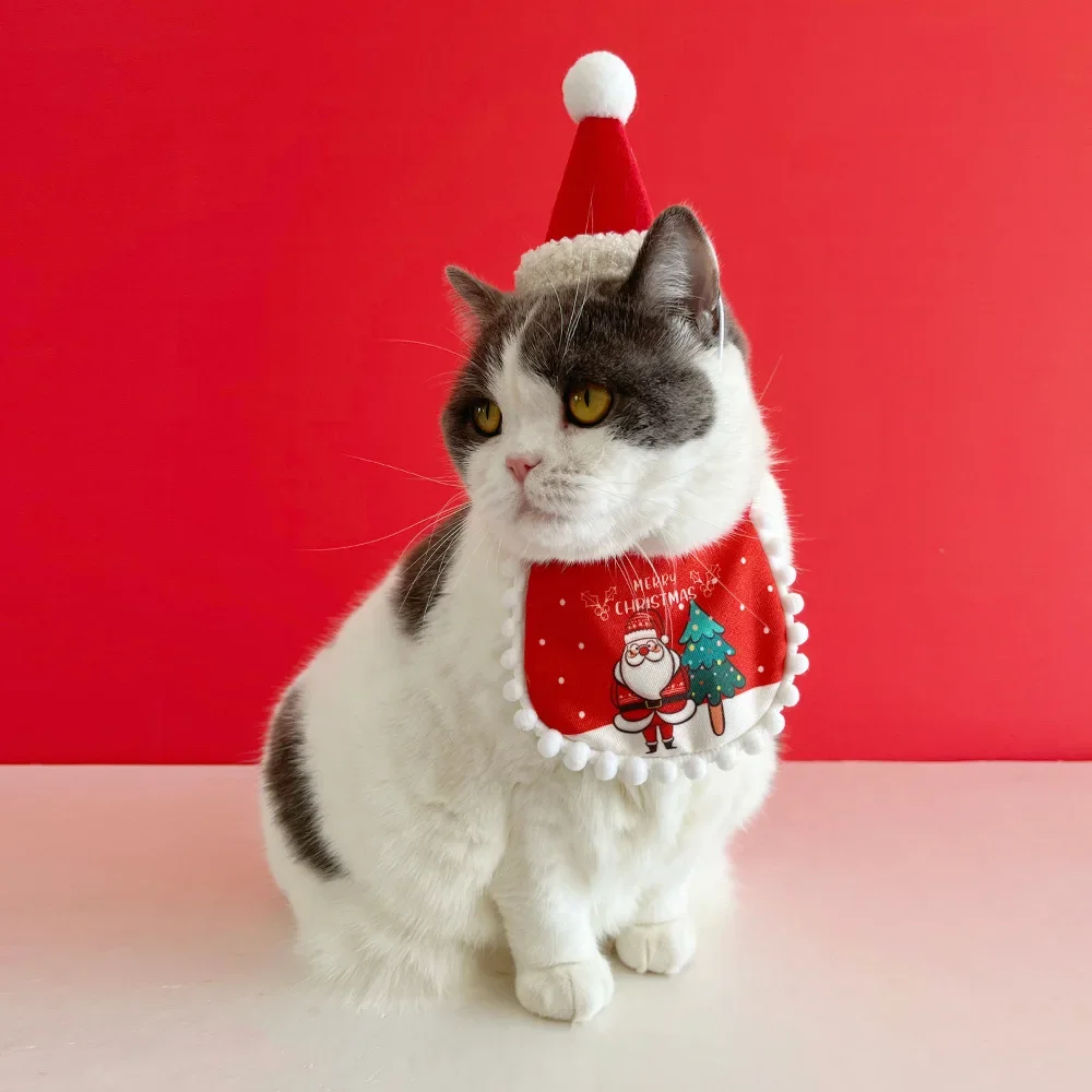 Vestido de Navidad para mascotas, bufanda de gato, suministros de Navidad, sombrero, decoraciones para perros, lindo conjunto de bufanda, pajarita para perros, suministros para mascotas