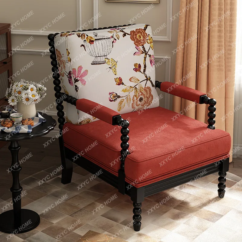 JSofa retro living room furniture solid wood fabric tiger chair candied gourd round bead single leisure sofa chair