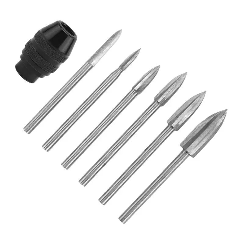 

AB46-7Pc Wood Carving Tools,1/8Inch Shank HSS Engraving Drill Tool Wood Crafts Accessories With 4486 Chuck For Dremel Tool